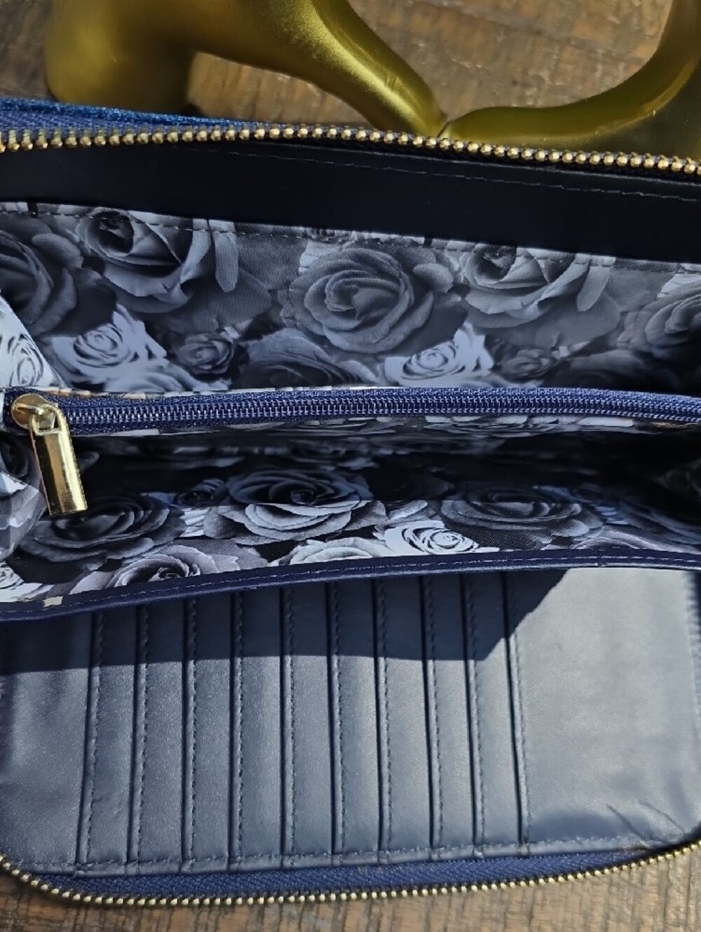 Adrienne Vittadini Navy Blue Velvet Zip Wallet - Picture 5 of 5